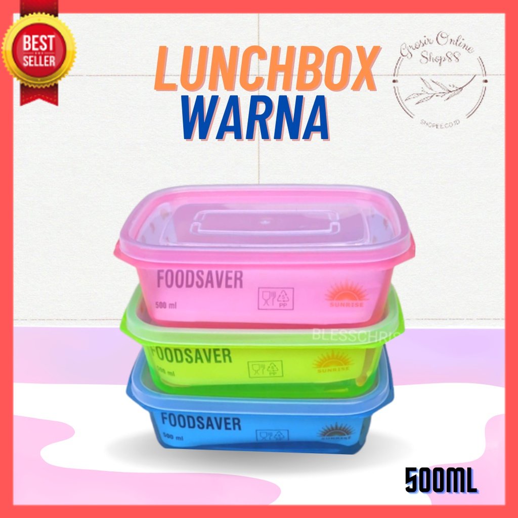 GOS -B311- Lunchbox Warna - Kotak Bekal Transparan Warna - Kotak Penyimpanan Makana 500ml