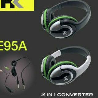 Terbaru Headphone Headset HK E95A Stereo Sound Technology 2 in 1 Converter With Mic