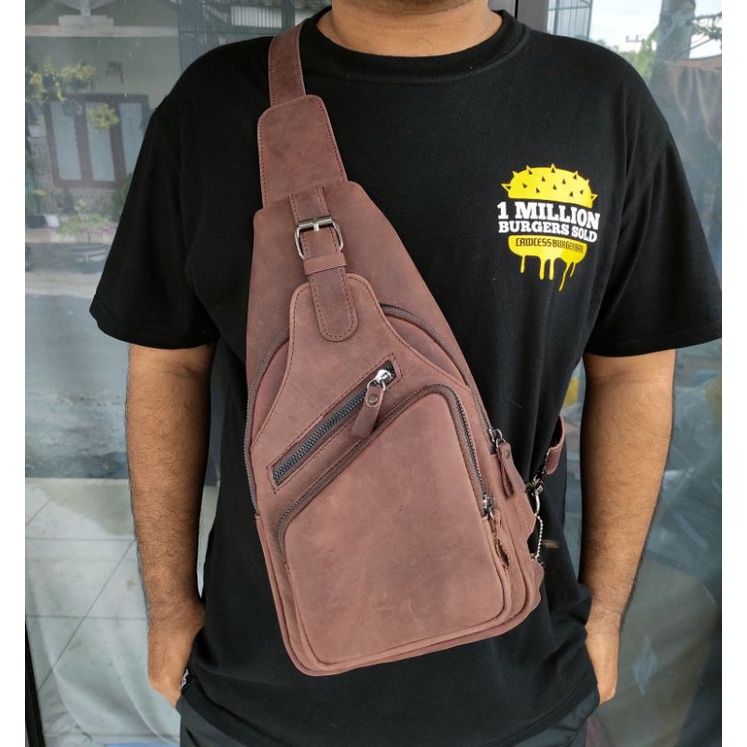 Tas Kulit Slingbag Rider Vintage kulit sapi asli crazy horse