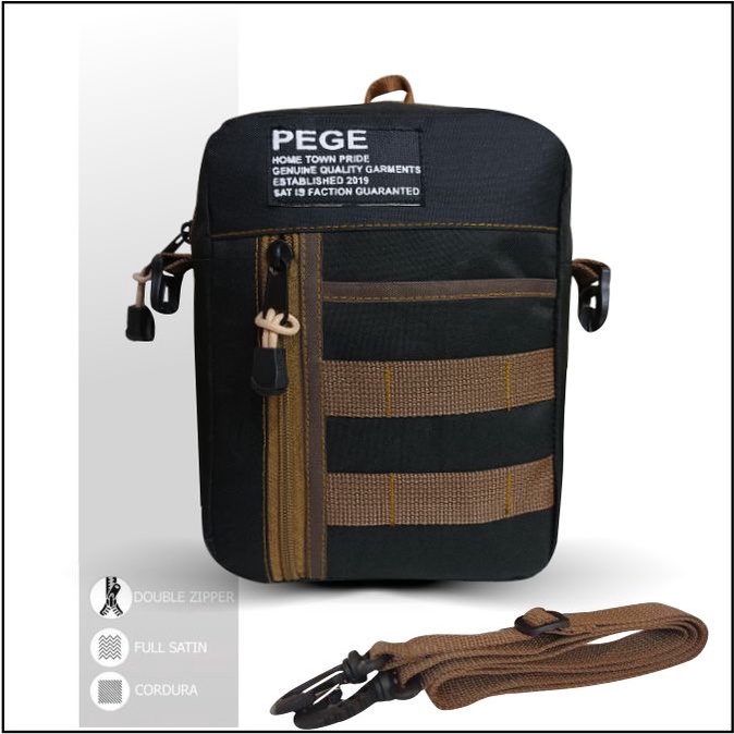 Tas Selempang PEGE Slingbag Bahu Pria Hitam Kombinasi Coklat - PG 8933