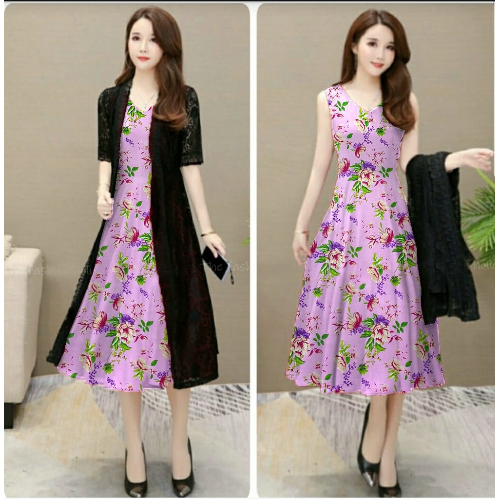 *[VLFK] Stelan Lovita / One Set Panjang Wanita / Setelan Dres dan Longcardi Wanita / Setelan 2in1 Korea