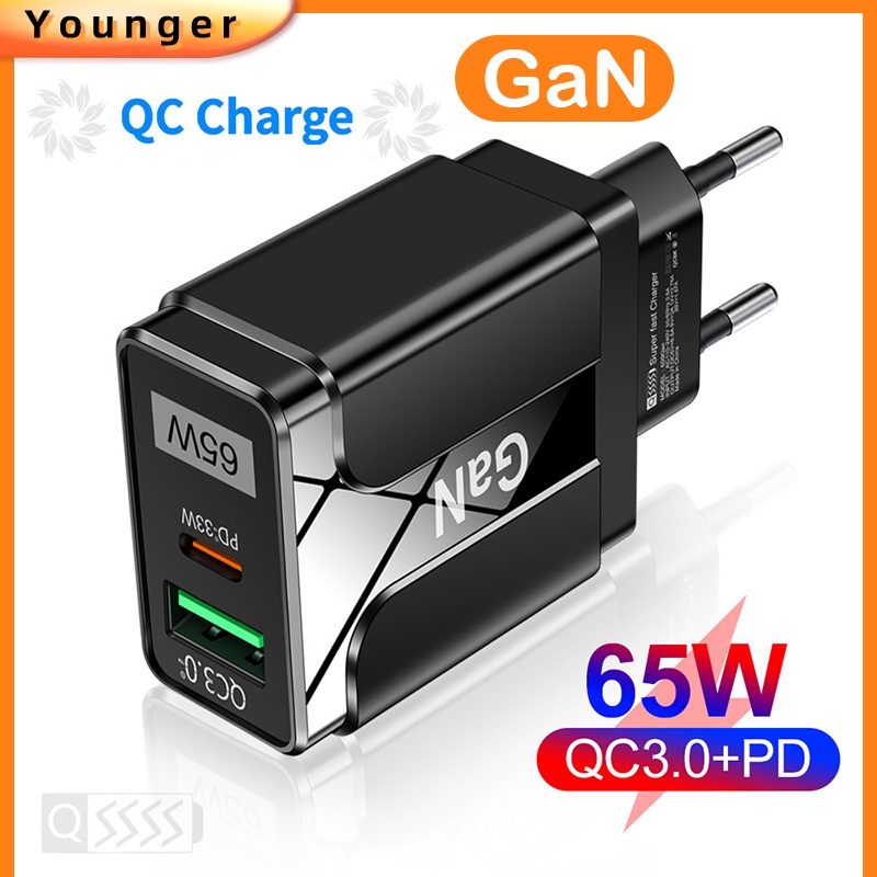 Adapter Charger 65W GaN 9V12V QC3.0 + PD33W Fast Charging Untuk Iphone 13 14 i-Pad H-uawei X-iaomi S-amsung Android