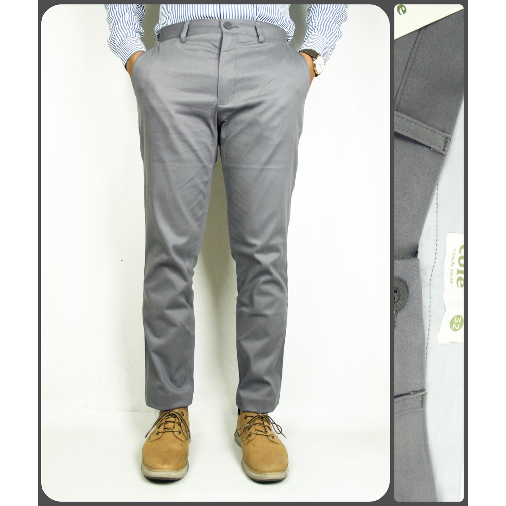 Celana Chino Panjang Pria COLE Abu-abu Slimfit Bahan Stretch - Gray (M)  | Bahan Melar | 100% Original Brand