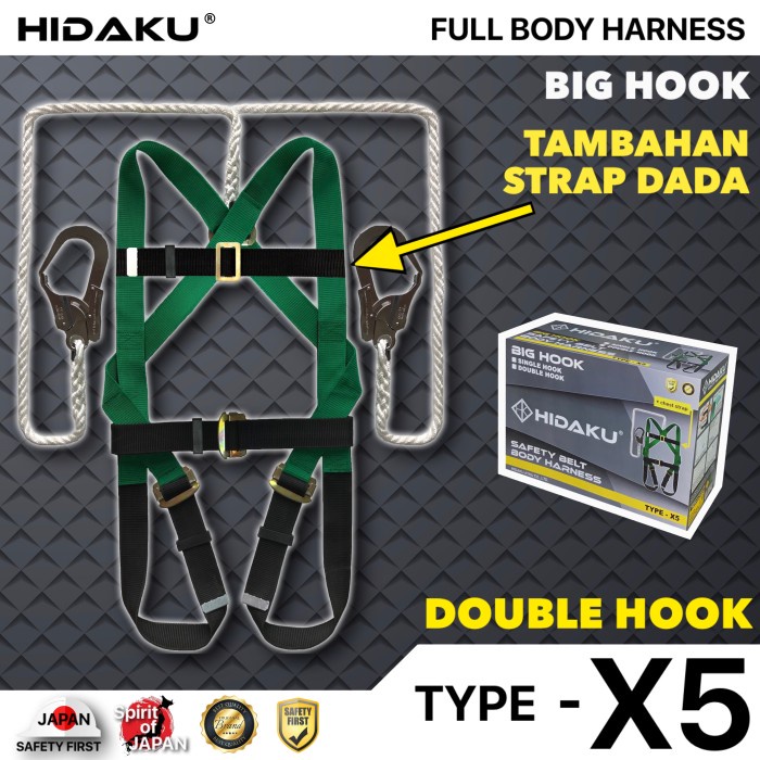 Belt Full Body Harness Hidaku Type X5 Double Hook / Safety Belt Hidaku X5
