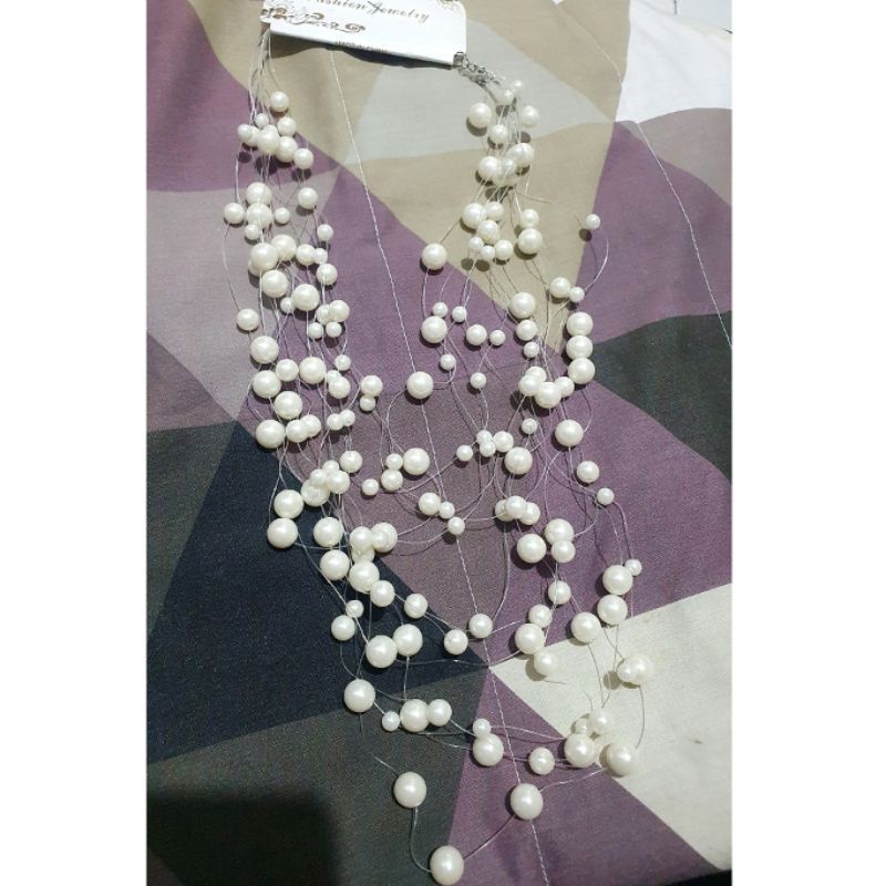 Kalung Mutiara Fashion Import model susun Premium Quality Tidak Karatan KM002