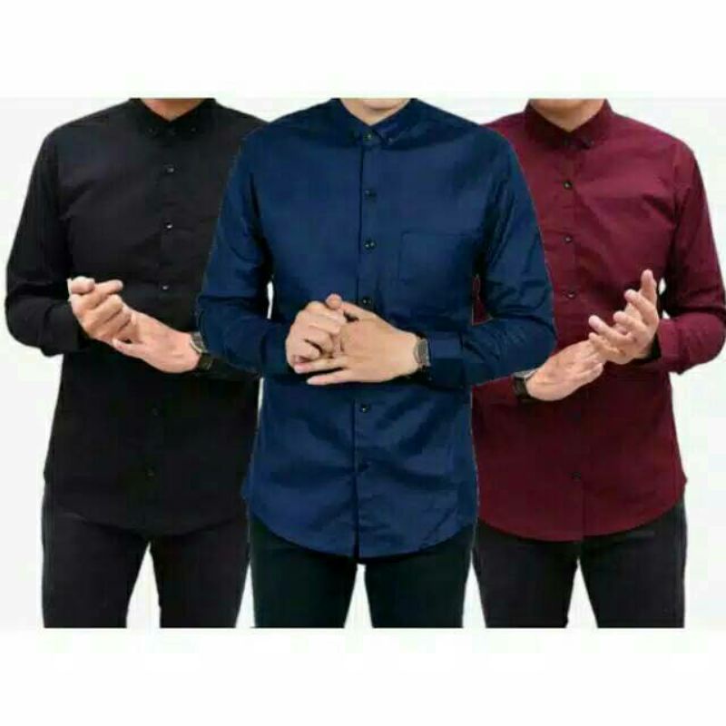 Kemeja Polos Pria Lengan Panjang Slimfit Katun Simple Distro