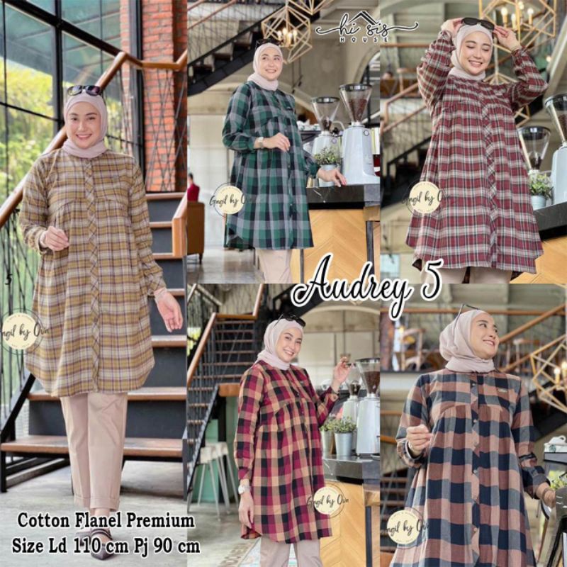 Audrey #5 by Hi Sis. Kemeja Tunik Flanel Kotak Ld110 XL-XXL. Atasan Wanita Kotak Burberry. SN
