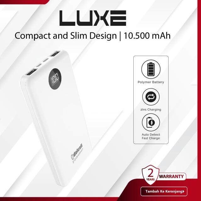 Delcell Luxe Powerbank 10.000mAh Digital Display Slim 2 Port USB - Hitam