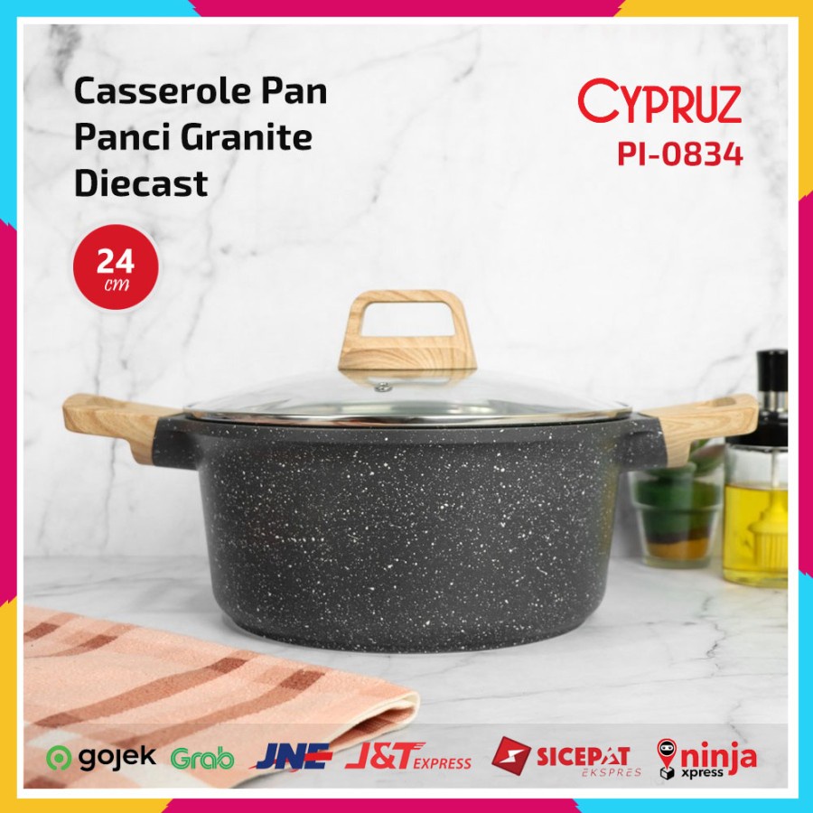 Cypruz PI-0834 Casserole Pan Panci Granite Diecast Series 24cm