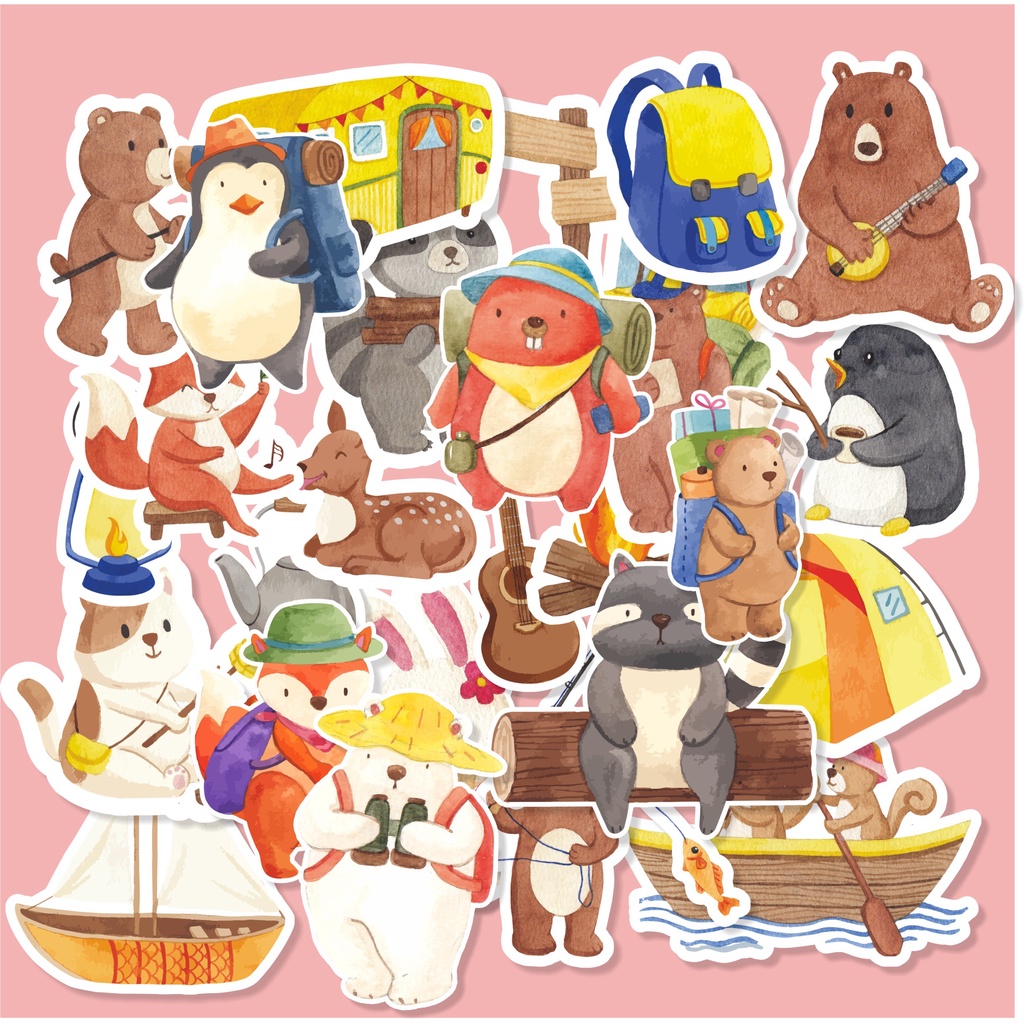 

( 50 pcs ) CAMPING ANIMAL/murah cetak stiker random/label buku/camping animal