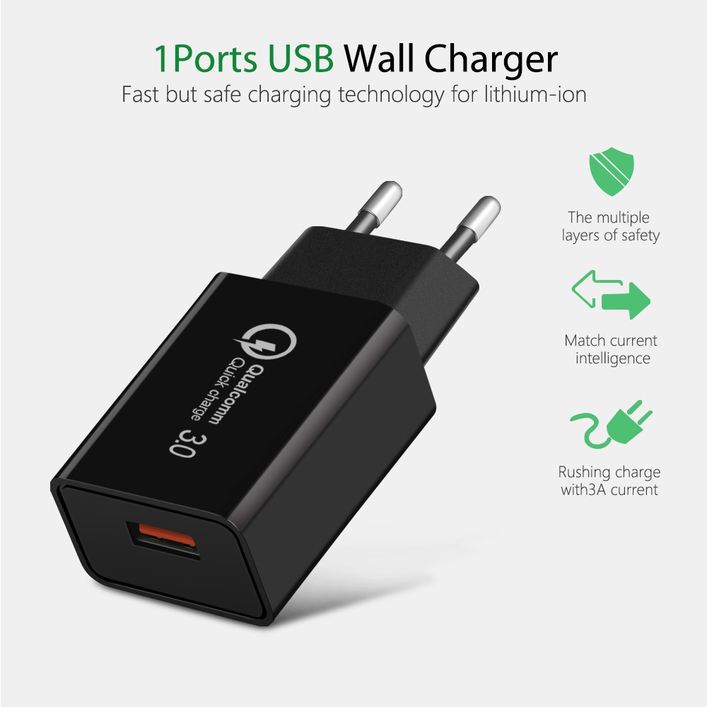 Adapter Charger Dinding USB QC3.0 18W 3A Fast Charging Untuk Android / iOS