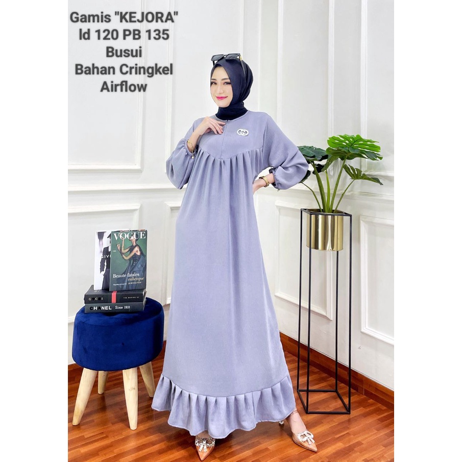 Gamis Crinkle Airflow Model Ruffel Warna Polos Zipper Depan Viral Terbaru