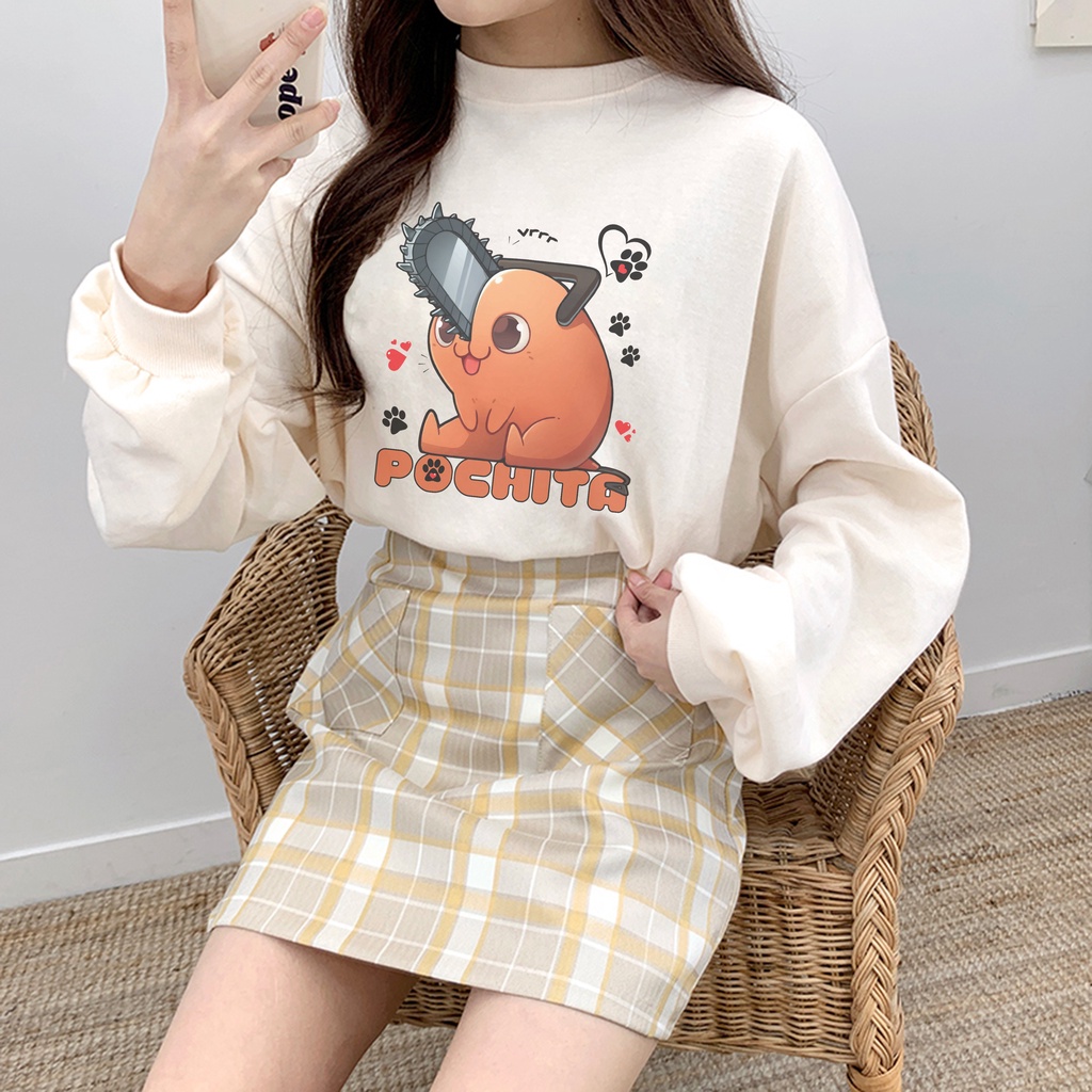 Sweatshirt Oblong Pochitta Oversize Wanita Dan Pria Terbaru Korean Style Sweater Chainsawman