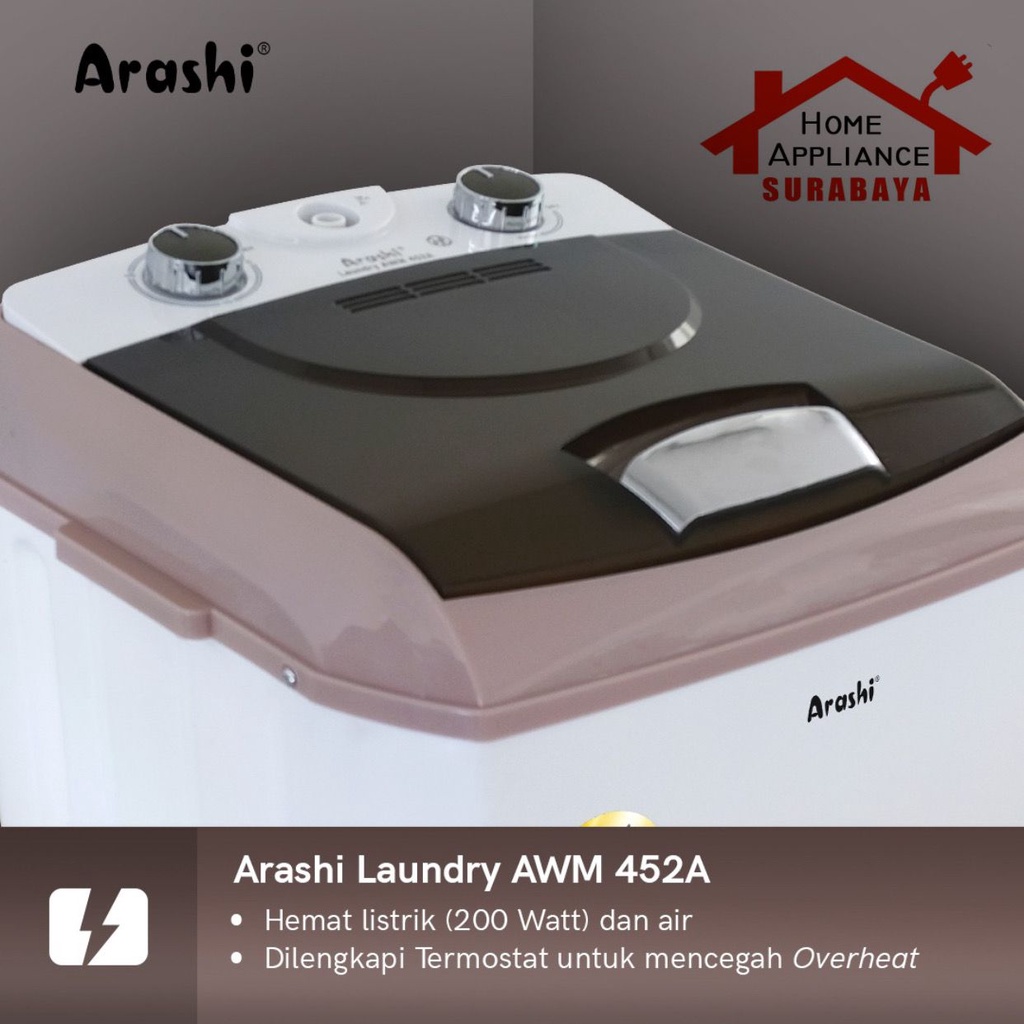 Mesin Cuci Arashi PRIME Kapasitas 4.5KG AWM-452A / AWM 452 A Garansi 2 Tahun