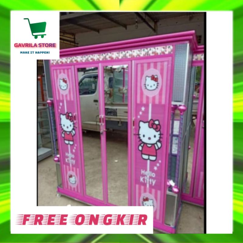 LEMARI BAJU PAKAIAN ALUMINIUM KACA 2 PINTU 3 PINTU 4 PINTU MOTIF