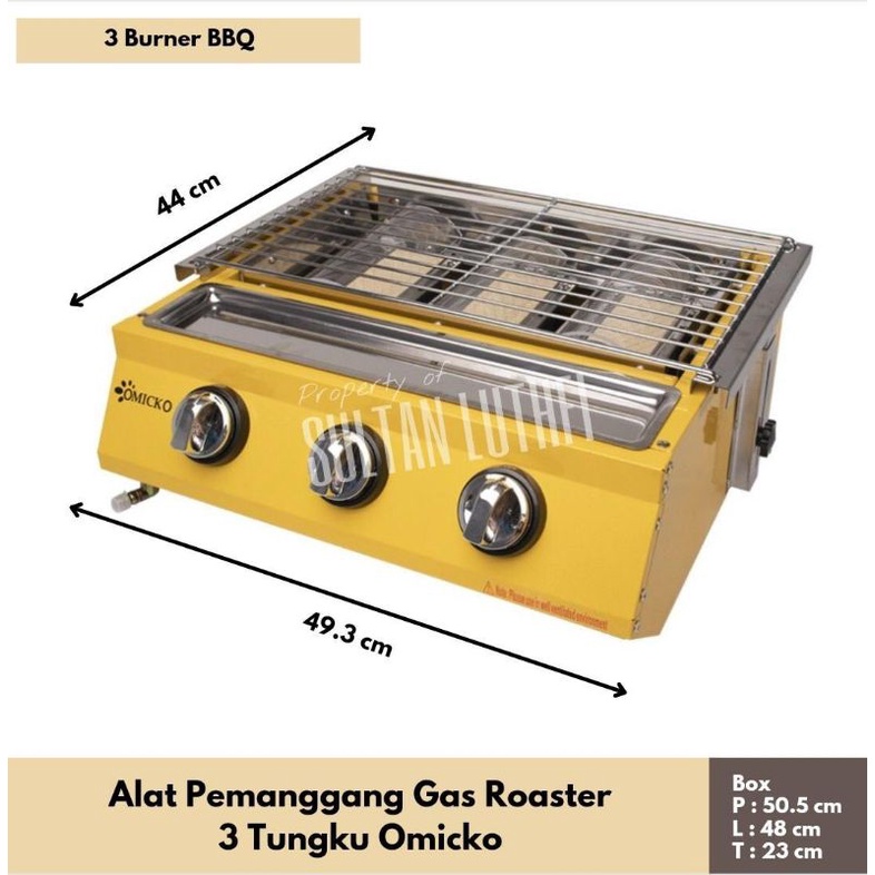 OMICKO Alat Pemanggang Gas Roaster Kompor Panggang 3 Tungku
