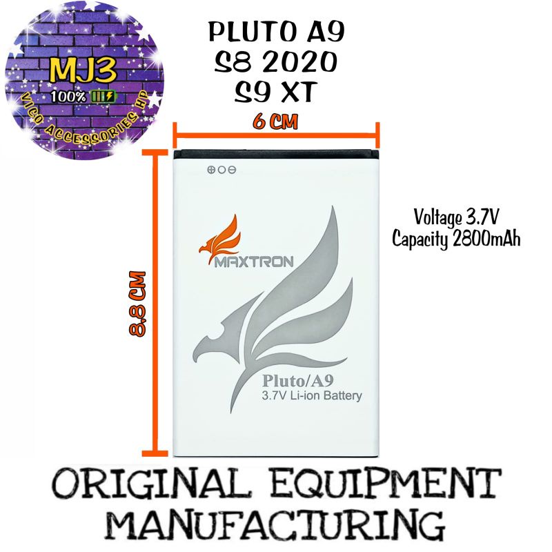 Baterai Maxtron PLUTO A9 / S8 2020 / S9 XT panjang 8.8 lebar 6 battery batre