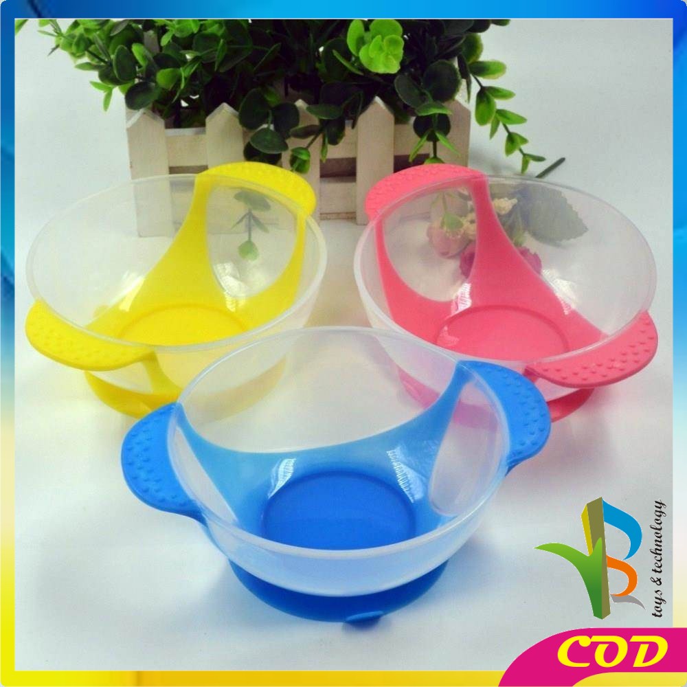 RB-C123 Mangkok + Sendok Makan Bayi Sensor Panas Mangkuk Tempat Makan Bayi Anti Tumpah Suction Bowl