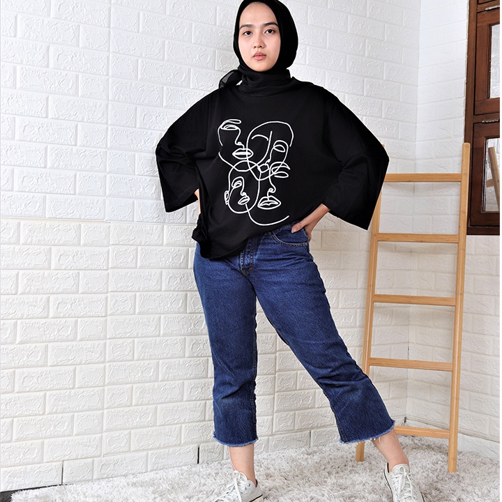 Outline T-shirt KAOS OVERSIZE/  t shirt hitam oversize - atasan jumbo wanita