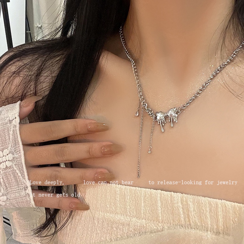 Kalung Rantai Klavikula Model Pita Rumbai Bahan Zirkon Untuk Aksesoris