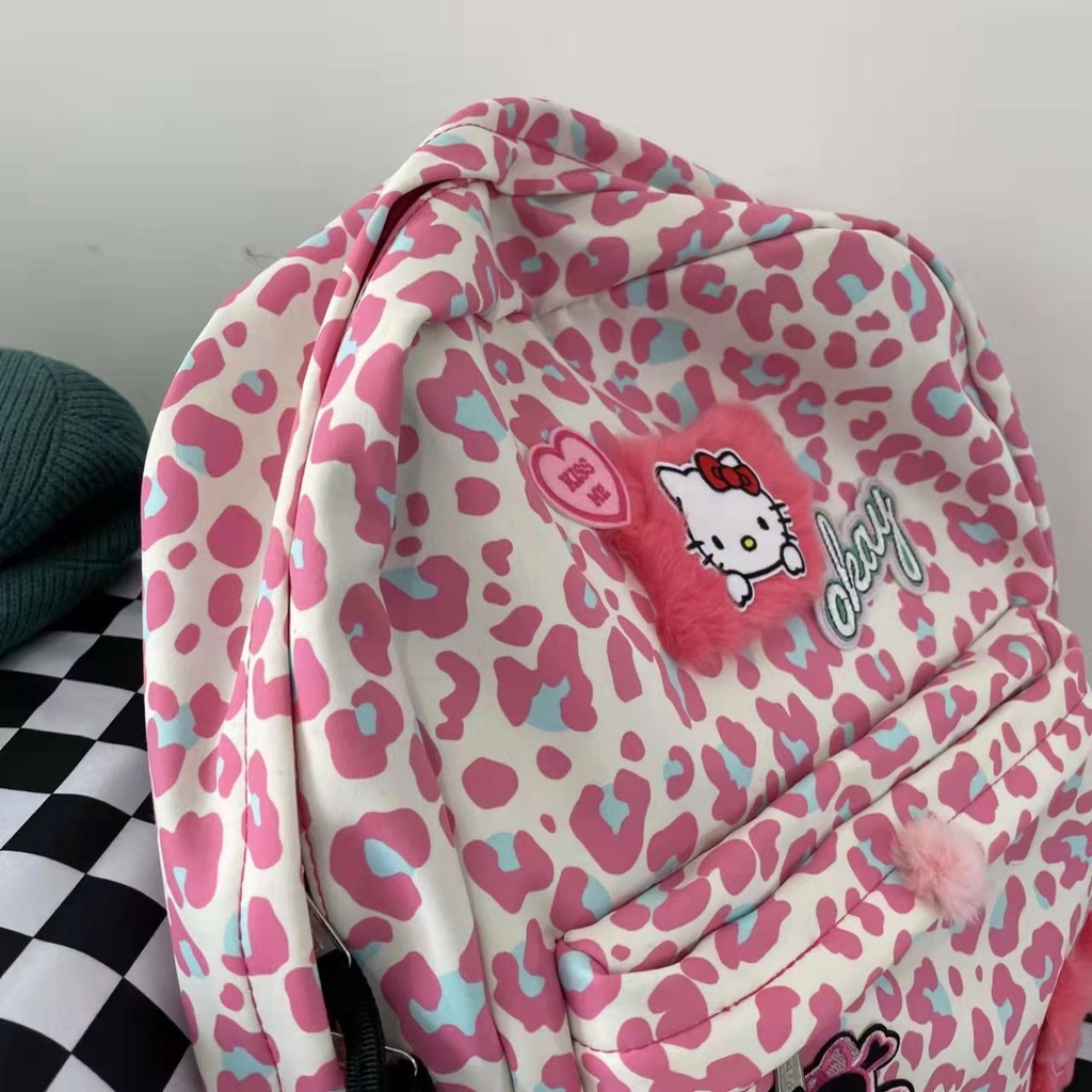 Sera Asli Y2K Milenial Lucu KTM Ransel Pink Leopard Cetak Tas Sekolah Niche Kartun Anime Ritsleting Ransel Kasual