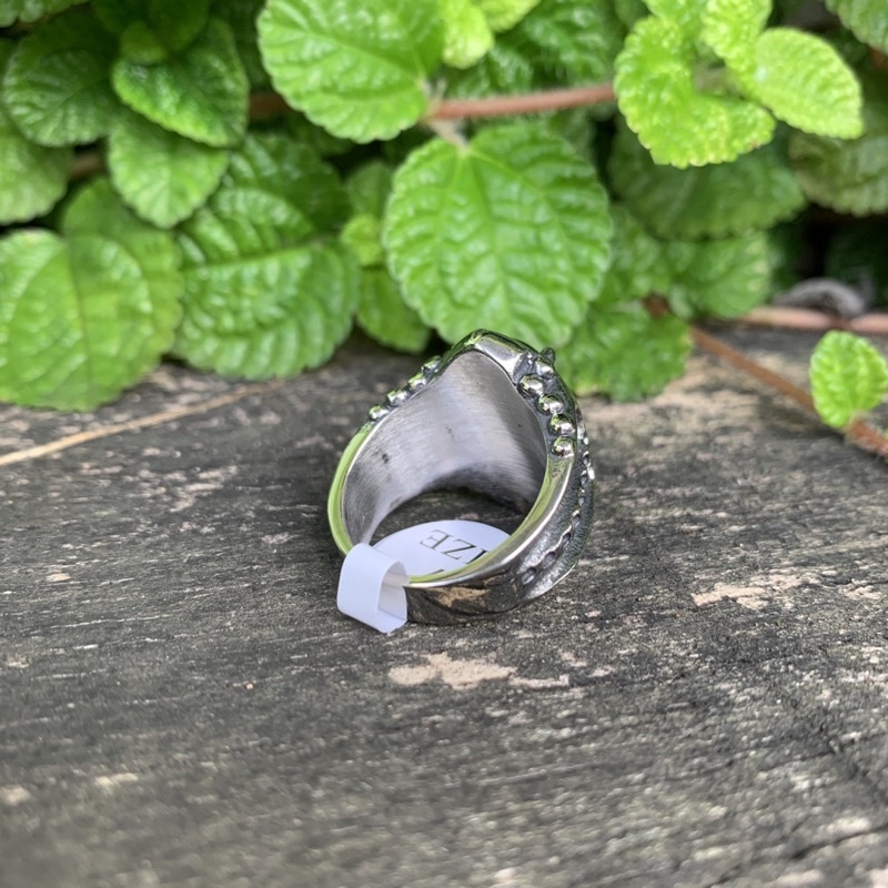 Cincin Pria Batu Black Onyx Ring Titanium Keren Cakar Naga