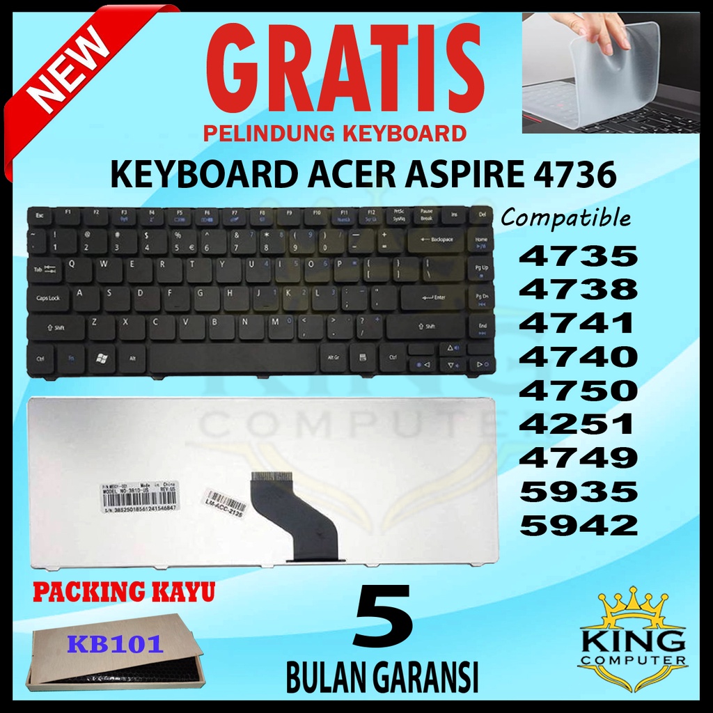 Keyboard Laptop ACER 4736 4739 4741 4738 3810T 4810T 4349 4253 GRATIS PELINDUNG KEYBOARD