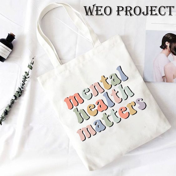 TOTE BAG KANVAS MURAH / TOTE BAG WANITA / TOTE BAG MOTIF MOTIVASI MENTAL HEALTY