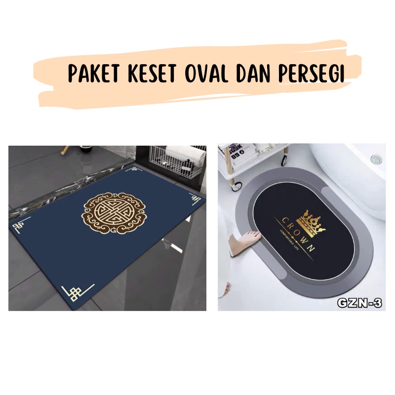 Paket Hemat Keset Kamar Mandi Keset Oval &amp; Persegi Panjang Minimalis lap kaki Diatomite keset kaki penyerap air Laris_unik