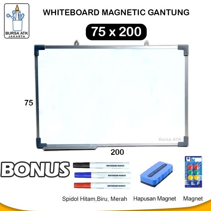 

Papan Tulis Magnetic Whiteboard Gantung 75x200 Spidol H,M,B MGT, Hpsn