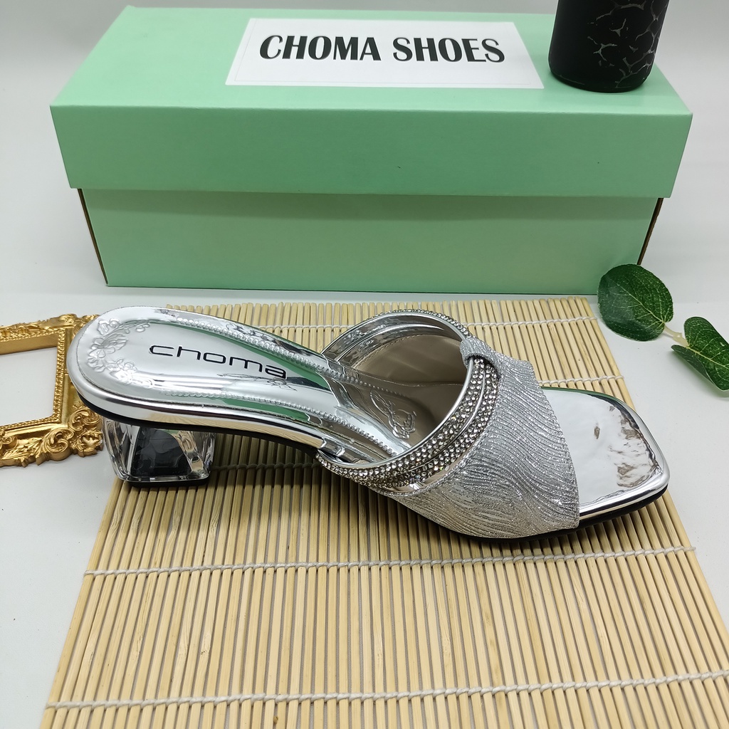 Choma Ladies  Sandal Hak Kaca Sendal Pesta Wanita Sandal Wedding High Heels