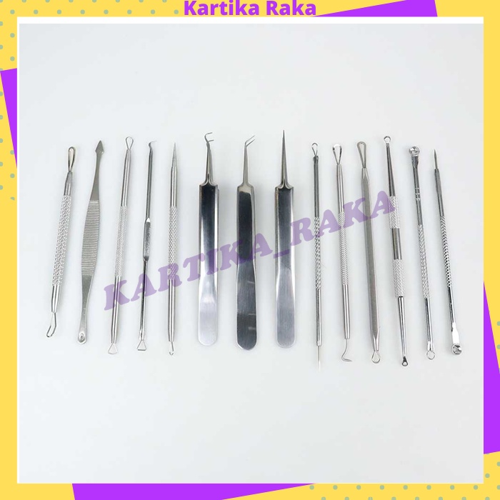 KR Alat Komedo dan Jerawat 1 Set Pinset Pengangkat Komedo Ampuh Stainless 14Pcs