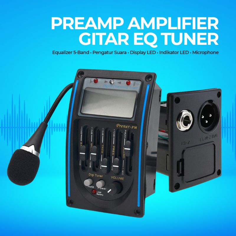 Preamp Amplifier Gitar EQ Tuner dengan Microphone - LC-5 - Black