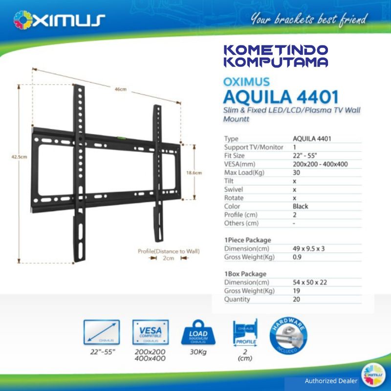 4401 22&quot; - 55&quot; OXIMUS AQUILA 4401 BRACKET TV LED LCD MONITOR WALL SLIM FIXED BRAKET