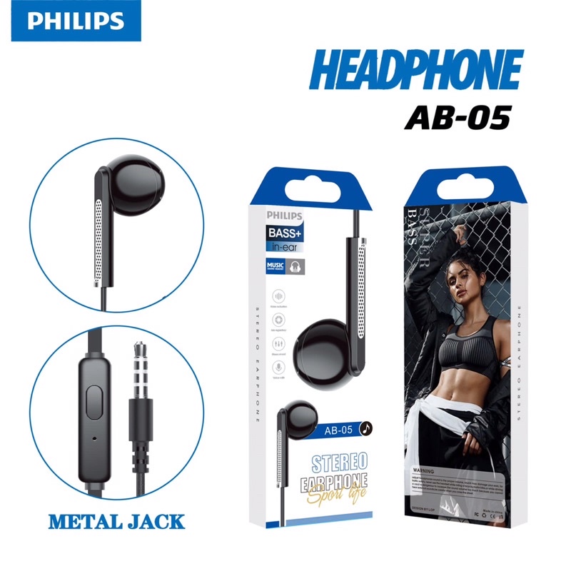 Handsfree Headset Philips Stereo Music Extra Bass + Mic AB-05