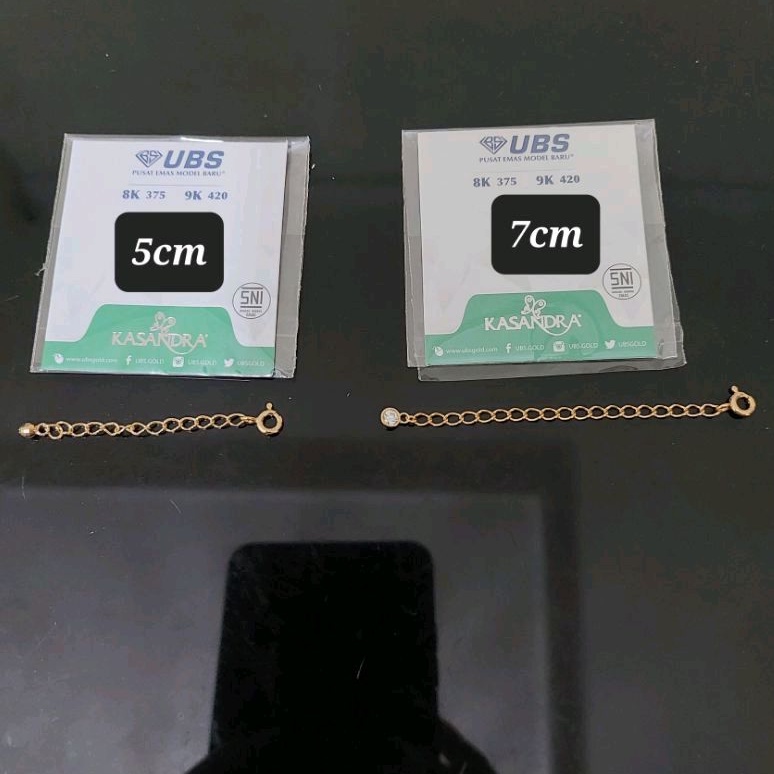 Extension atau perpanjangan gelang dan kalung kuning dan putih kadar 375 8K UBS