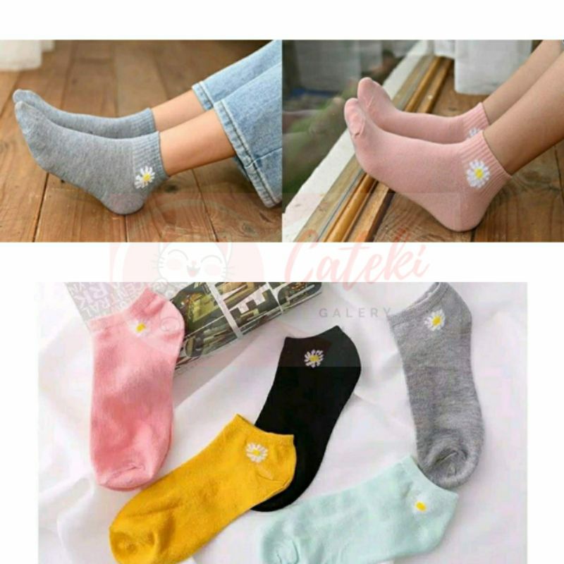 [CTK] PROMO Kaos Kaki Motif Bunga Wanita Kaos Kaki Pendek Fashion Flower Daisy Semata Kaki Ankle Sock