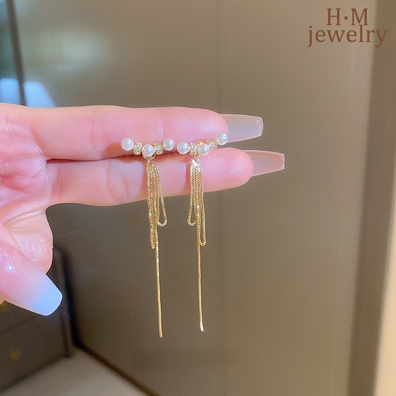 Anting Gantung Panjang Model Rumbai Dengan Mutiara Untuk Wanita 2022