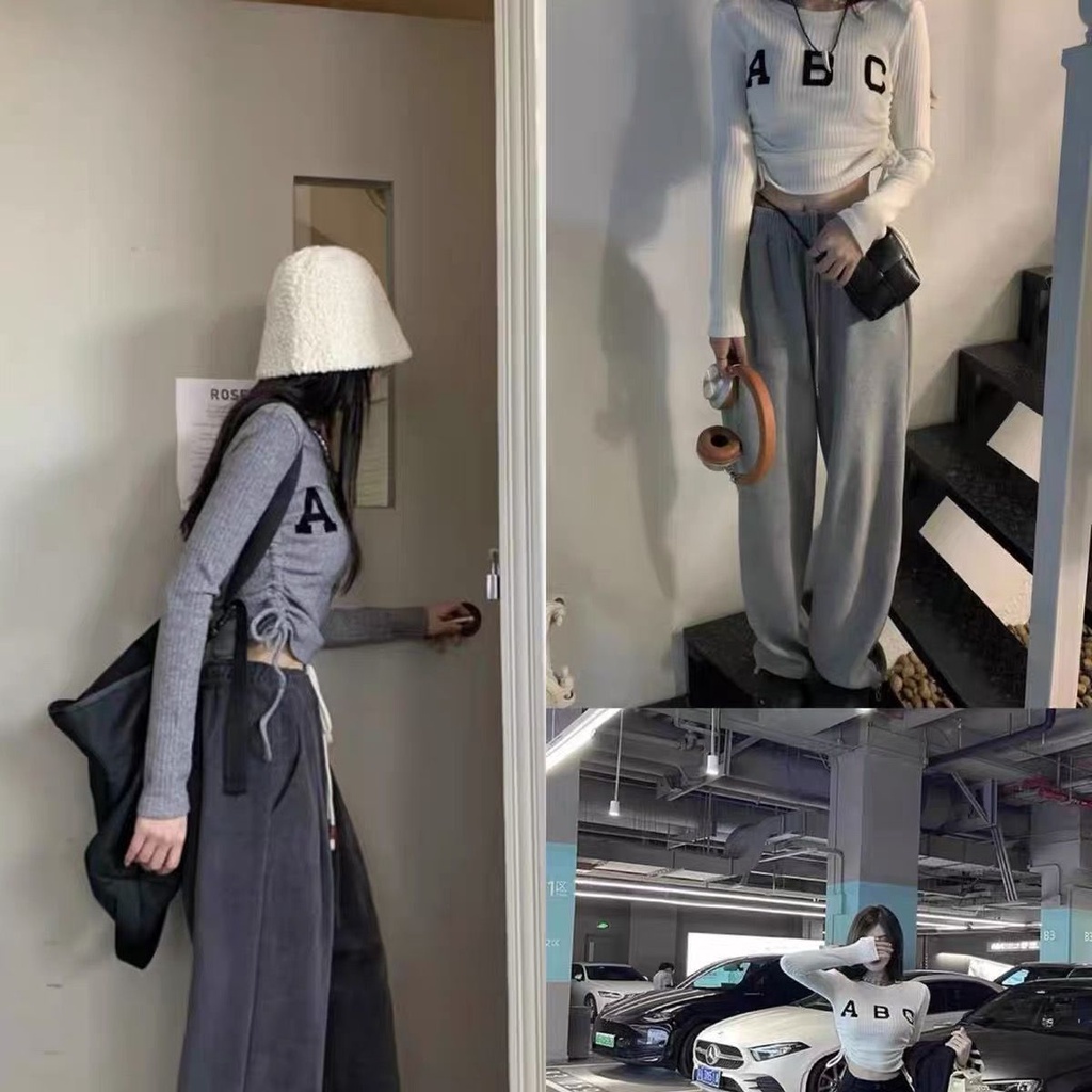 Crop Top Korea Baju Atasan Wanita Lengan Panjang Korean Style Atasan Wanita