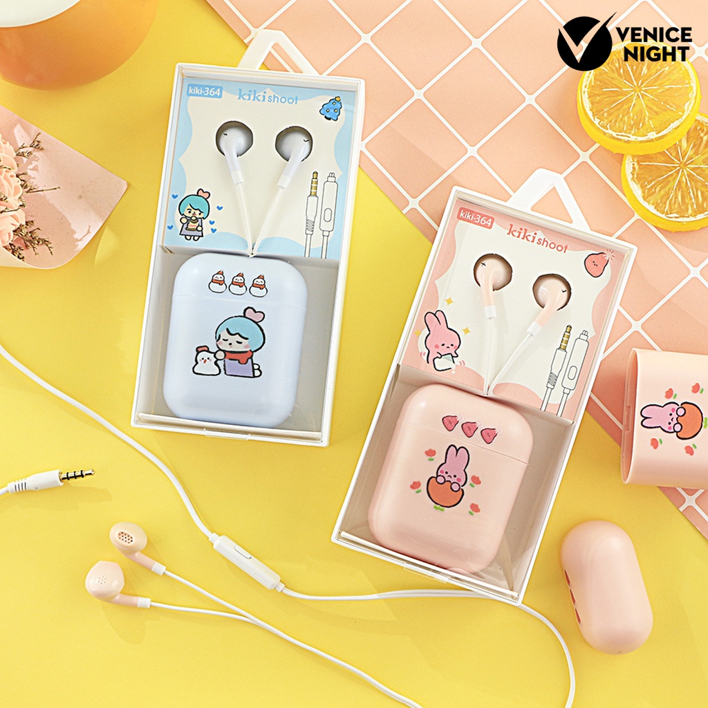 (VNEP) (Berkabel) Earbud High Fidelity HD-kompatibel Calling Kids Cartoon 3.5mm Stereo in Ear Earbud dengan Aksesori Audio Mikrofon