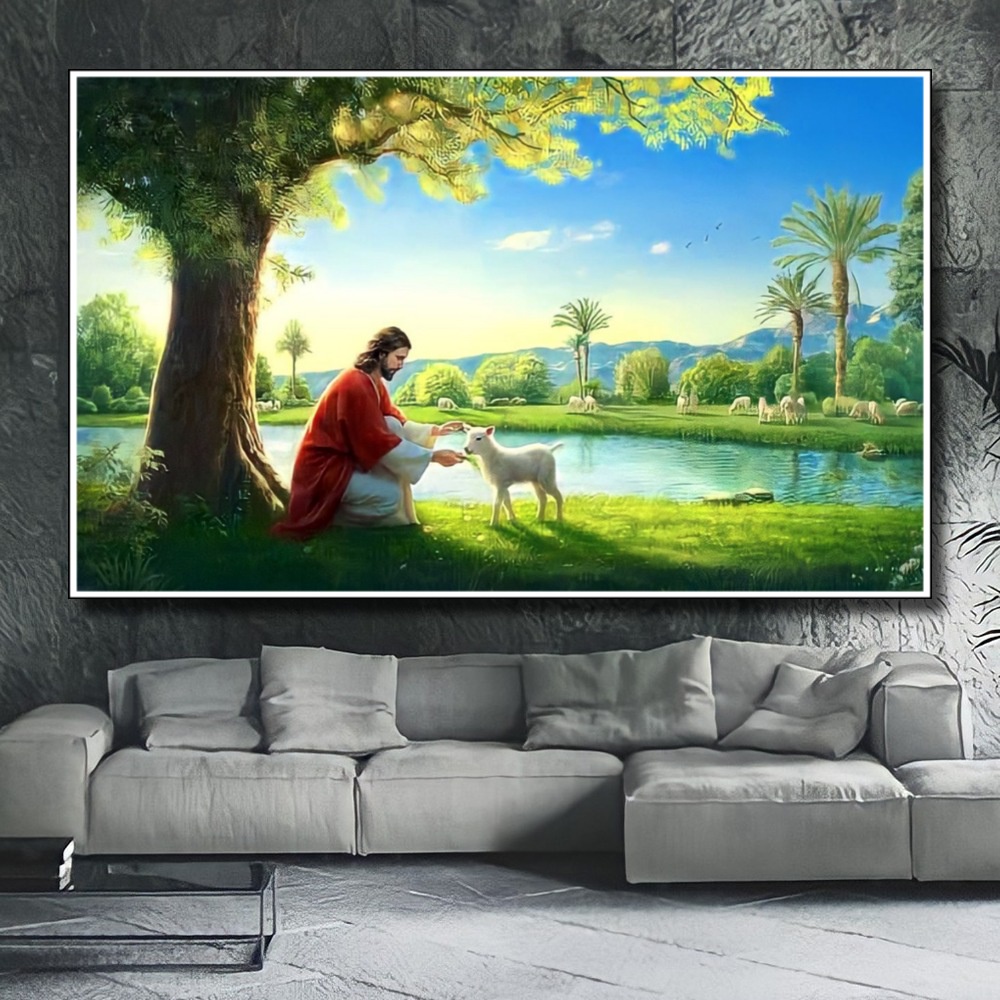 Hiasan Dinding Poster Gambar Tuhan Yesus  Xtra Jumbo Besar Best seller Ukuran 100x70cm 150x100cm 200