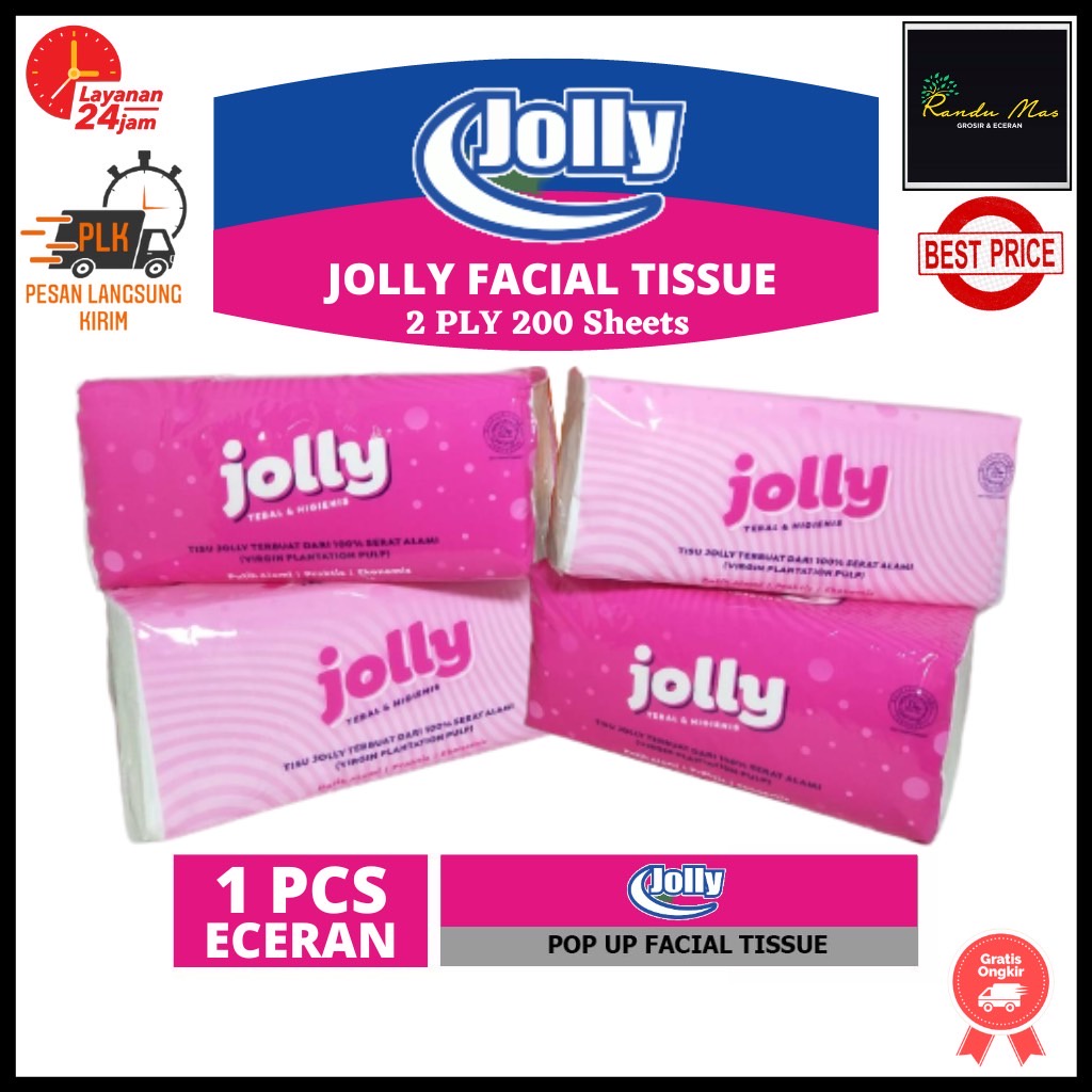 Jolly Tissue Tisu 200 Sheets Lembar 2ply Refill Facial Tissu Pembersih Wajah Tebal Higienis