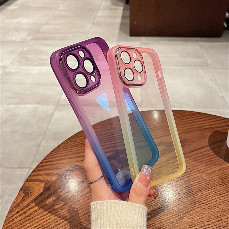 Soft case Pelindung Lensa Kamera Bahan TPU Transparan Gradasi Untuk iPhone 14 Pro Max plus 13 12 11 Pro Max