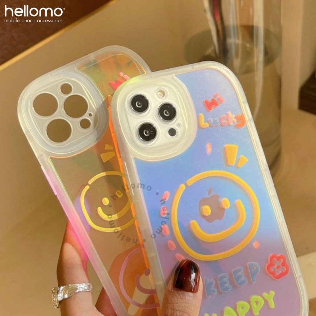 Case Hologram iPhone Casing Smiley Transparan Gradient TPU Smile