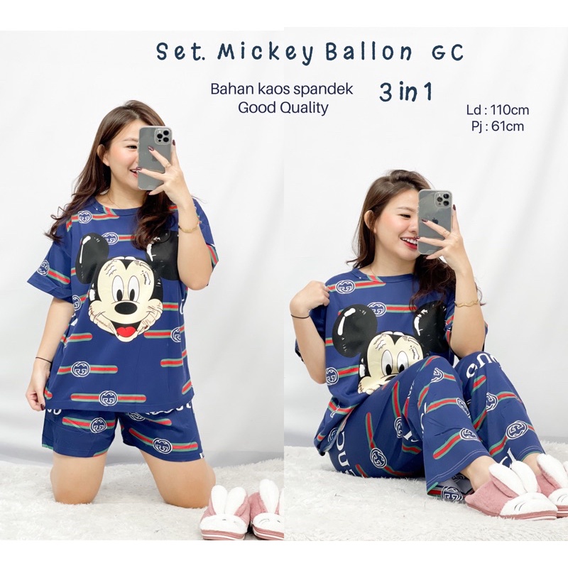 MDLV ~ BAJU TIDUR SET MIKI BALLON GC (3IN1) BAJU TIDUR IMPORT CEWEK BEST SELLER PIYAMA DEWASA IMPORT