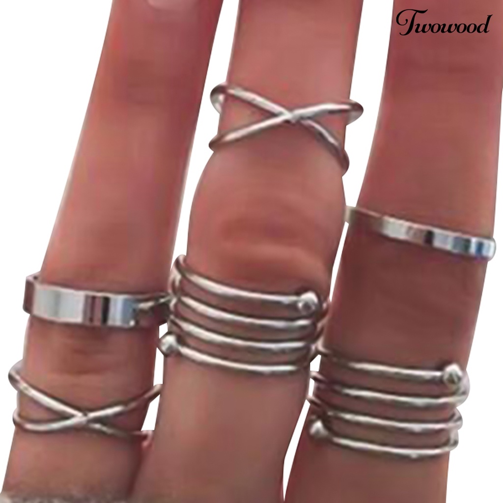 6pcs / Set Cincin Knuckle Model Silang Gaya Vintage Untuk Wanita