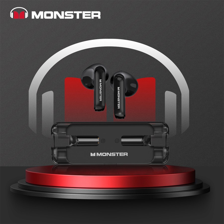 Monster XKT08 Wireless Bluetooth Earphone TWS Headset Earbuds - Merah