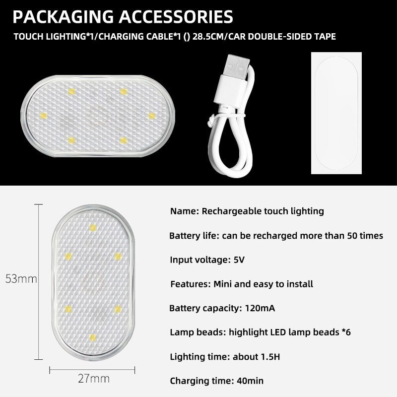 Interior Mobil Mini Lampu Sentuh Lampu Ambient Auto Atap Langit-langit Lampu Baca LED Mobil Styling Sentuh Lampu  Lampu Sentuh USB 6 LED