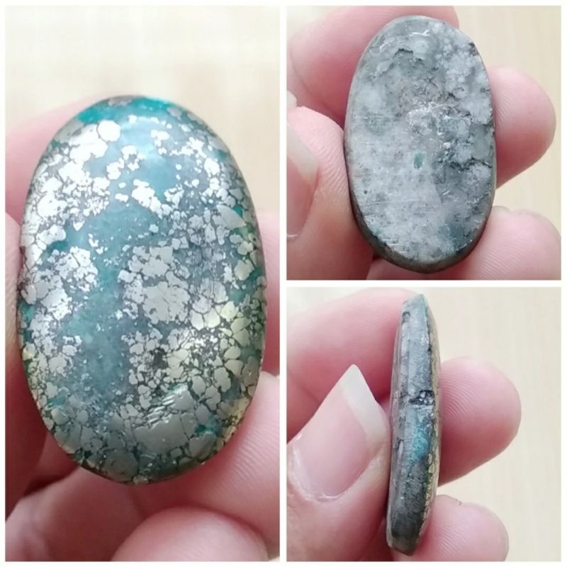 Batu Akik Natural Pirus / Pyrus Persia Serat Logam / Perak Jumbo 01