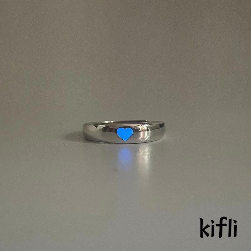 Cincin Model Terbuka Bentuk Hati Luminous Adjustable Untuk Pasangan
